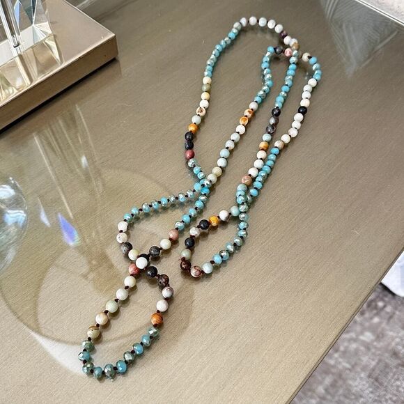 Hand-Knotted Faceted Amazonite Rondelle Bead Necklace - Picture 1 of 4